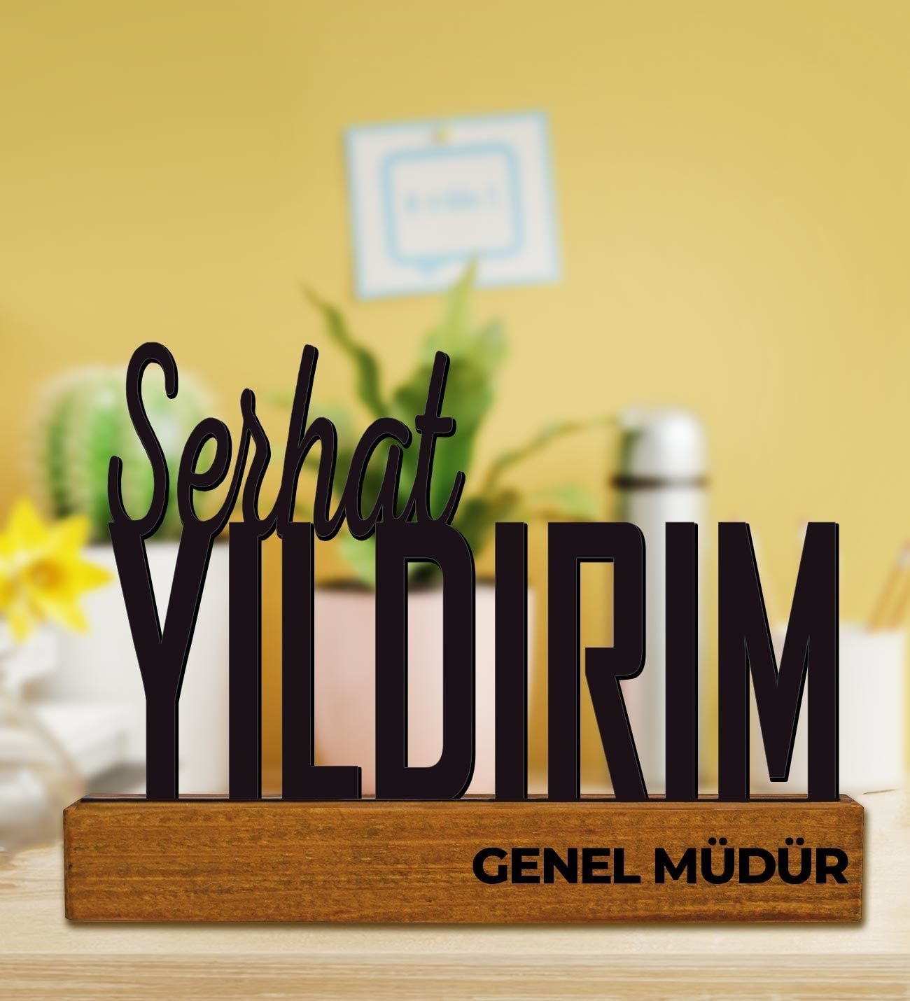 Kişiye Özel Tasarım Doğal Ağaç Masaüstü İsimlik