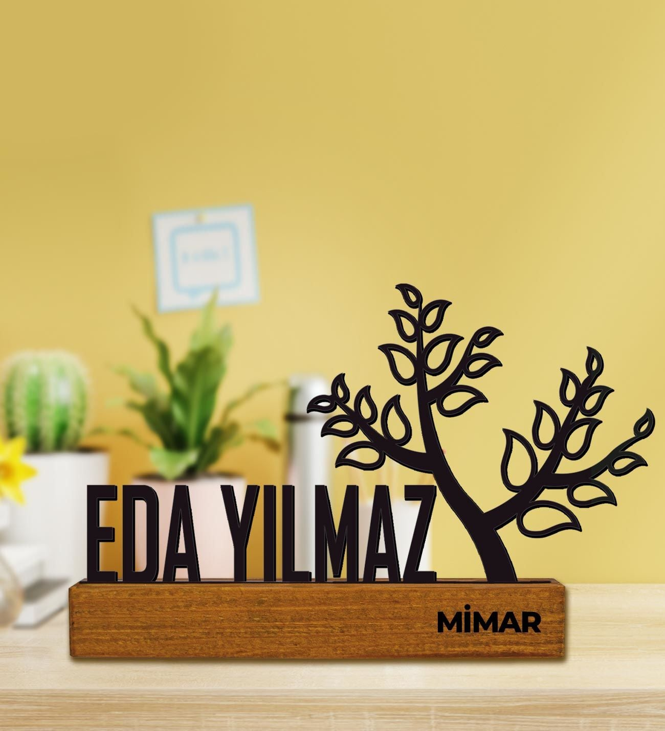 Kişiye Özel Tasarım Doğal Ağaç Masaüstü İsimlik