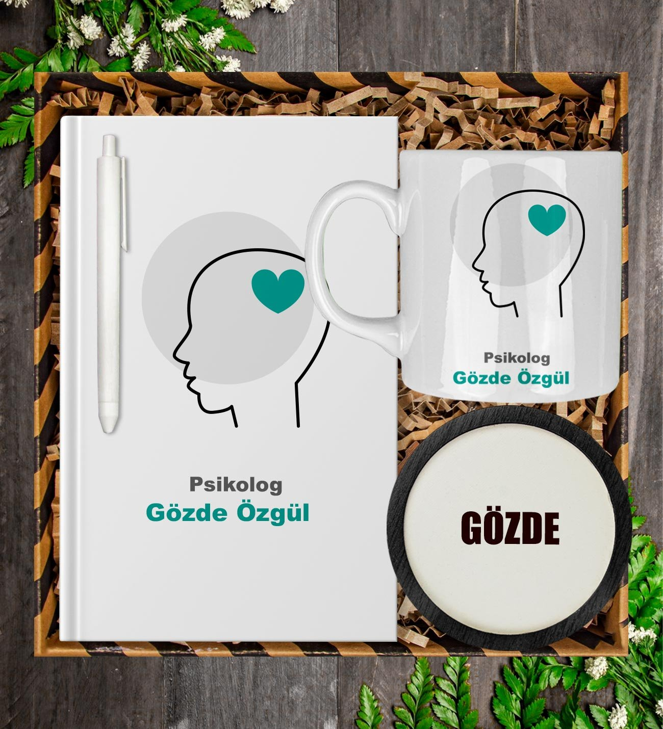Kişiye Özel Psikolog Tasarım Defter Kalem Kupa Ve Bardak Altlığı Hediye Seti