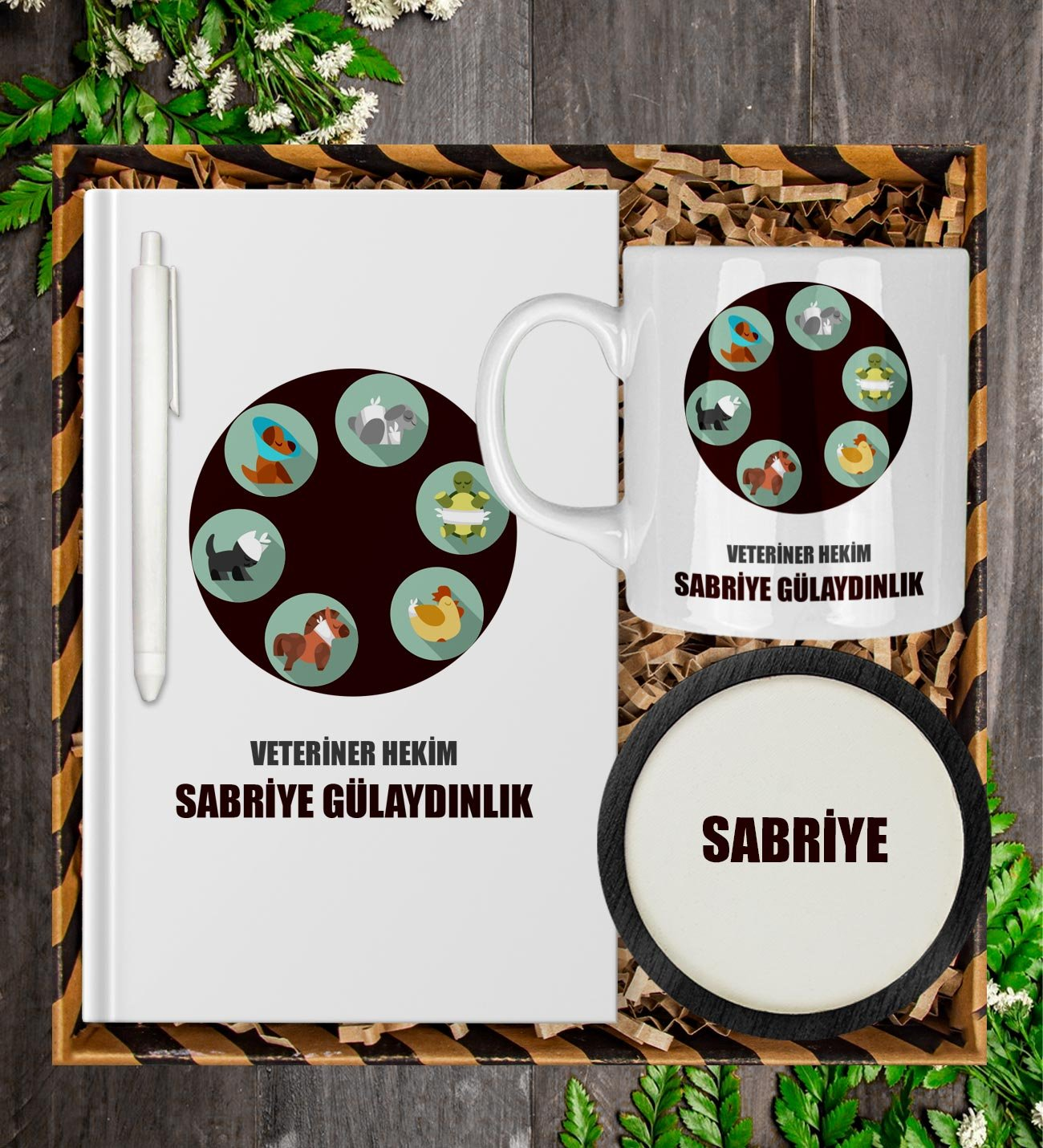 Kişiye Özel Veteriner Tasarım Defter Kalem Kupa Ve Bardak Altlığı Hediye Seti