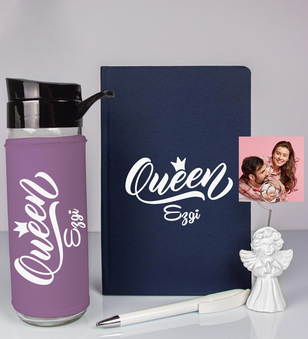 Kişiye Özel Defter Kalem Matara Ve Fotoğraflı Notluk Hediye Seti