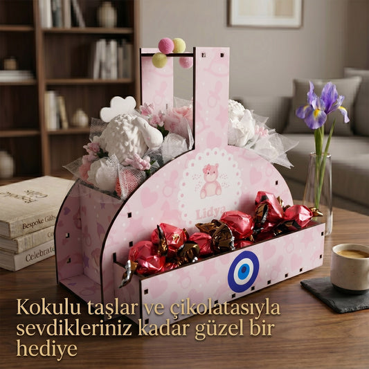 Kişiye Özel İsimli Kokulu Taş Aranjmanı Ve Çikolatası