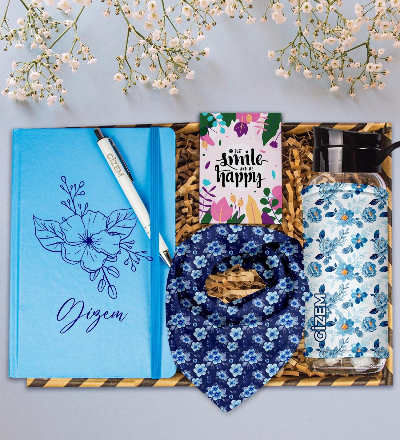Kişiye Özel Tasarım Defter & Kalem & Matara & Fular Hediye Kutusu