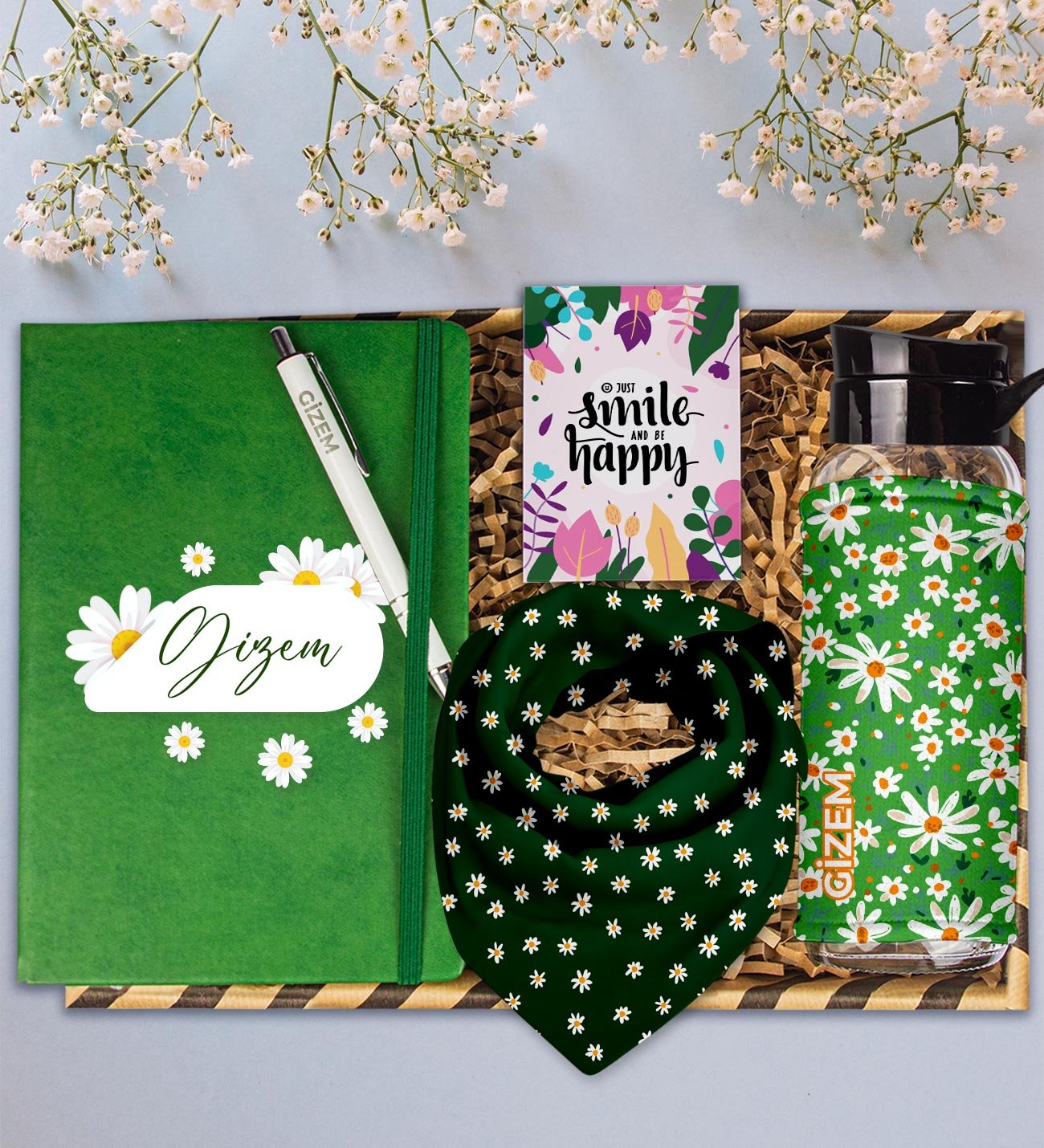 Kişiye Özel Tasarım Defter & Kalem & Matara & Fular Hediye Kutusu