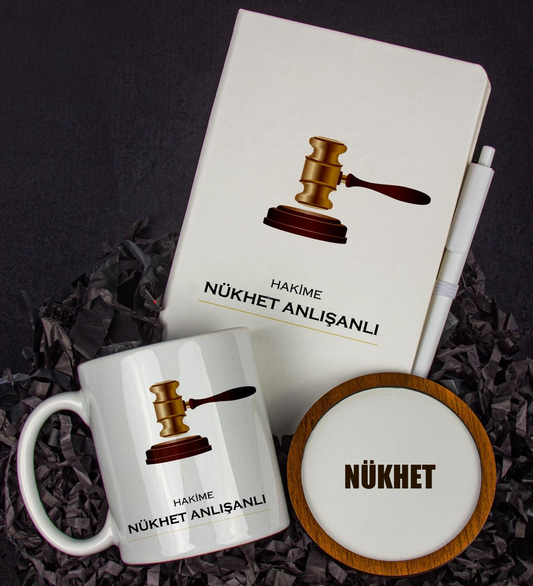 Kişiye Özel Hakime Tasarım Defter Kalem Kupa Ve Bardak Altlığı Hediye Seti