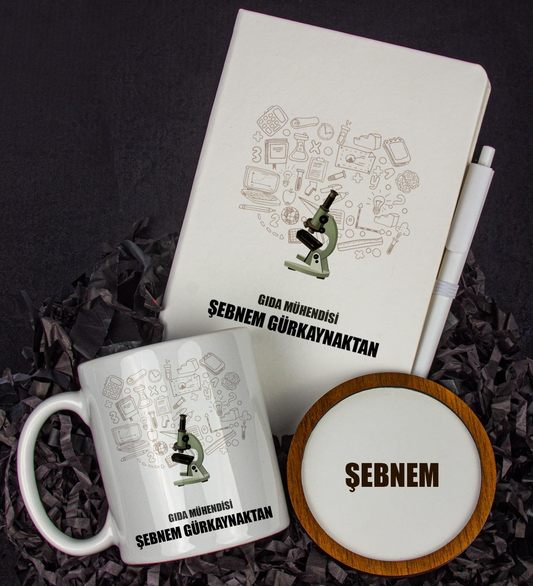 Kişiye Özel Gıda Mühendisi Tasarım Defter Kalem Kupa Ve Bardak Altlığı Hediye Seti