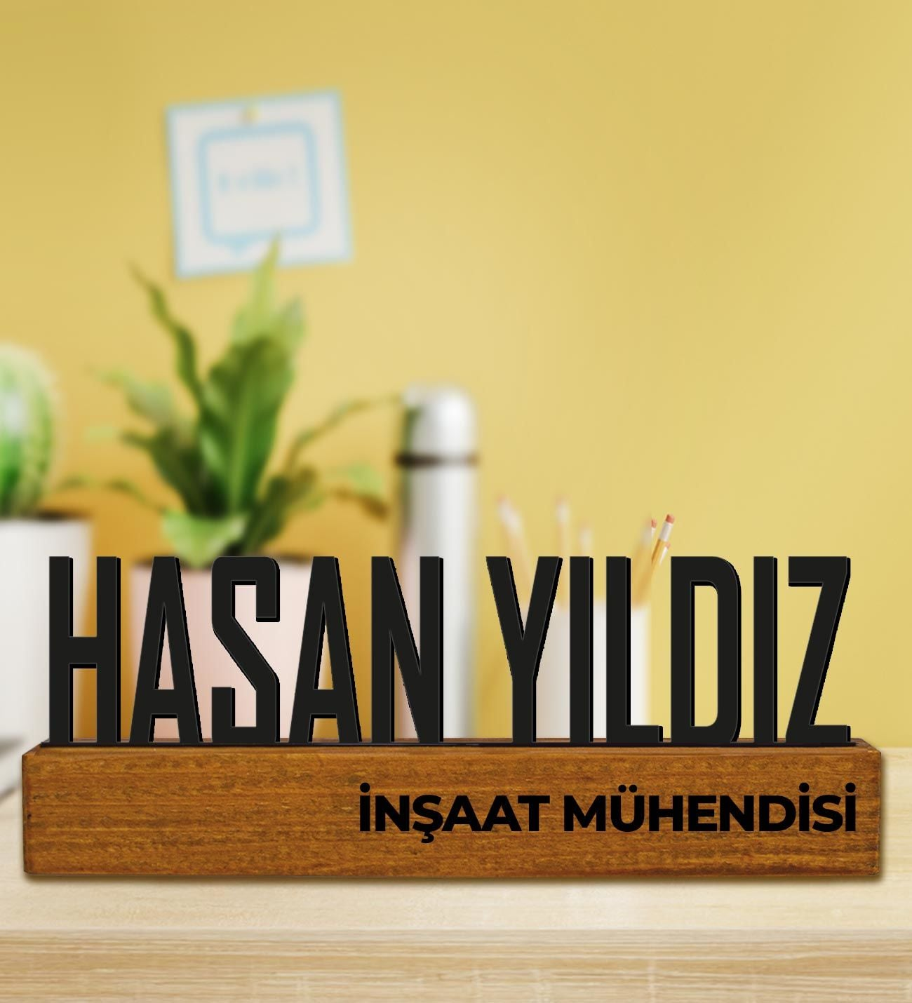 Kişiye Özel Tasarım Doğal Ağaç Masaüstü İsimlik