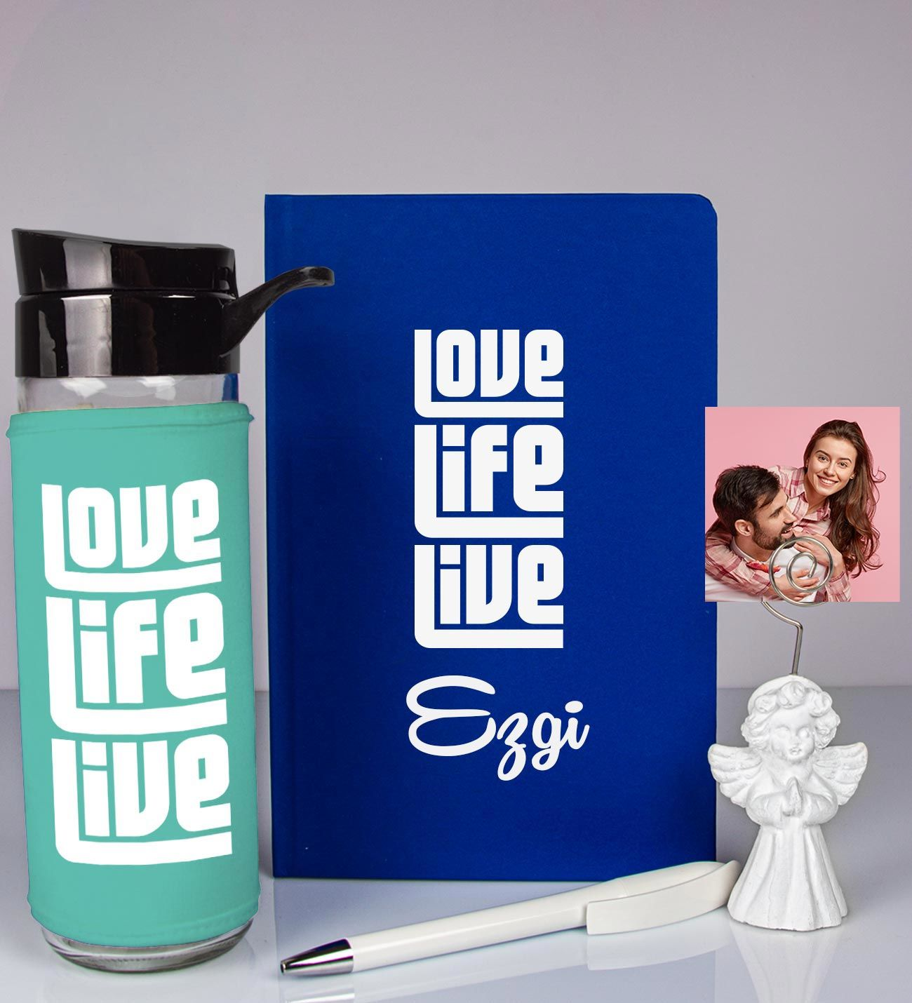 Kişiye Özel Defter Kalem Matara Ve Fotoğraflı Notluk Hediye Seti
