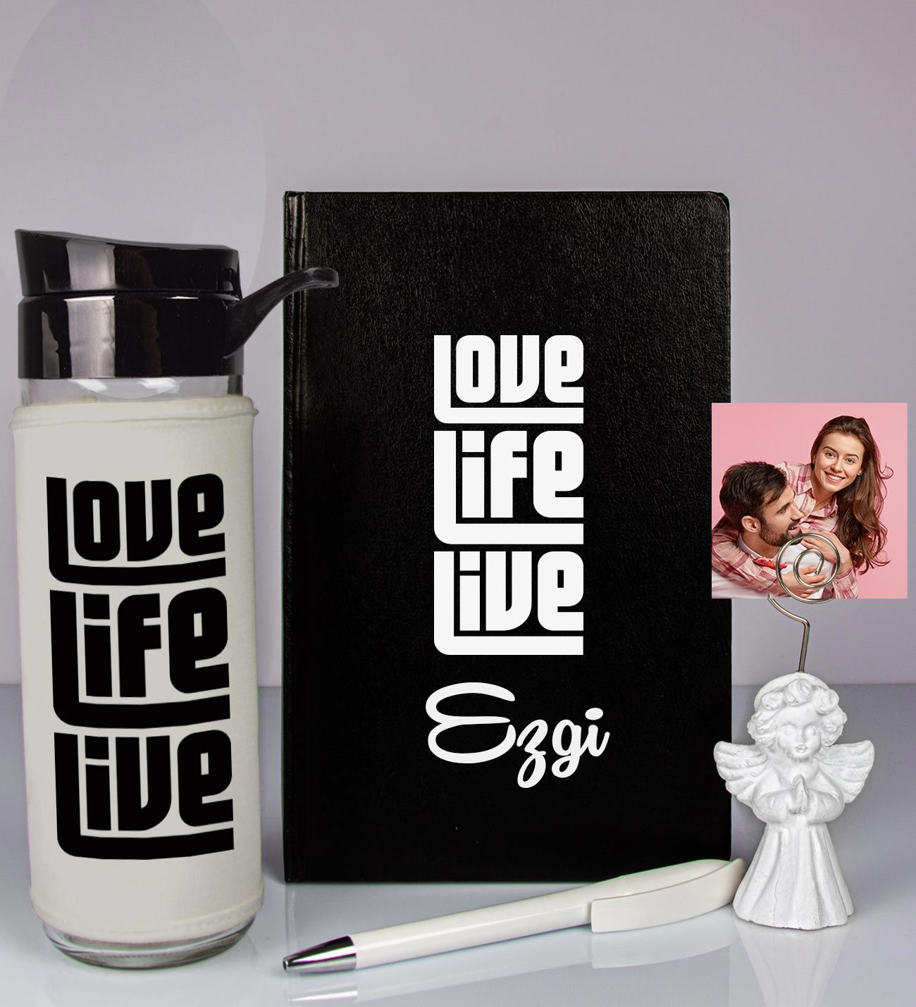 Kişiye Özel Defter Kalem Matara Ve Fotoğraflı Notluk Hediye Seti