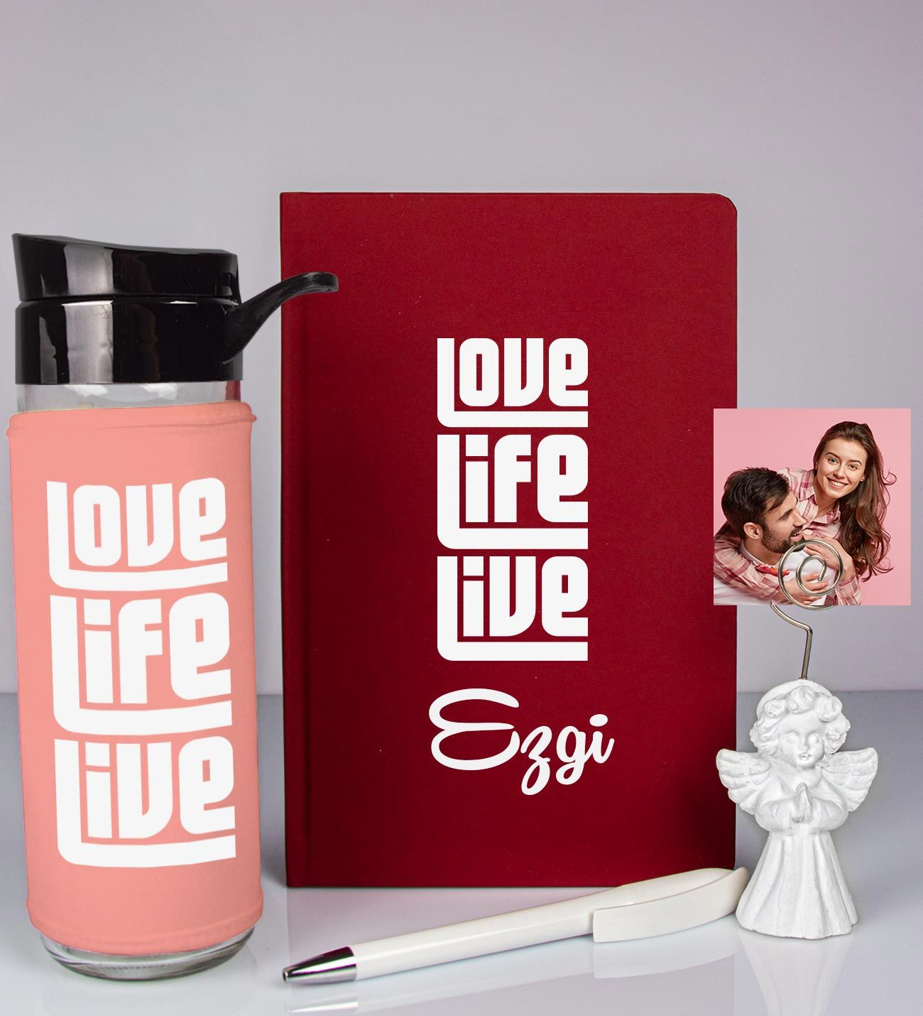 Kişiye Özel Defter Kalem Matara Ve Fotoğraflı Notluk Hediye Seti