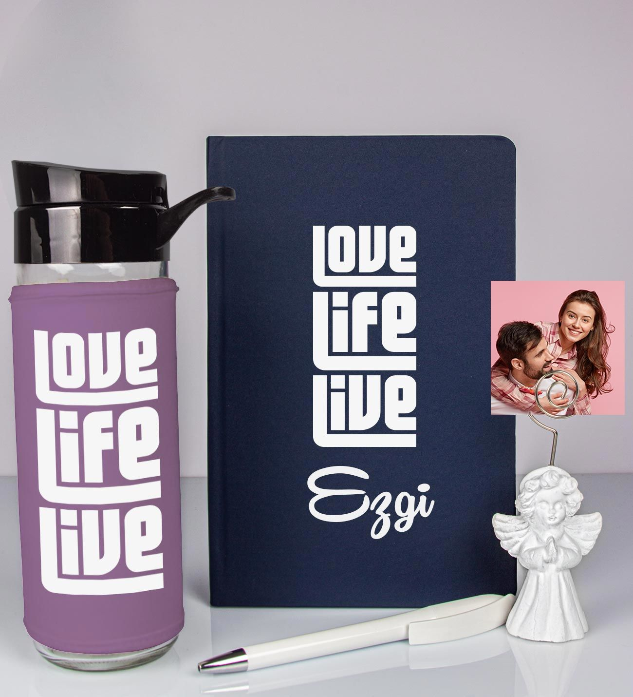 Kişiye Özel Defter Kalem Matara Ve Fotoğraflı Notluk Hediye Seti
