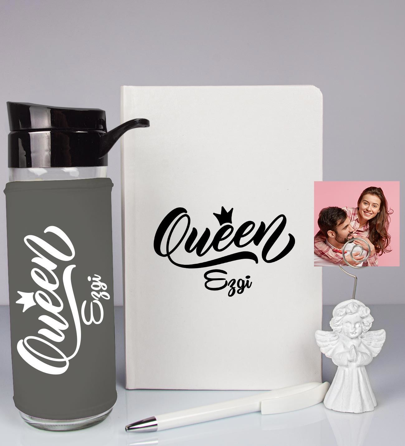 Kişiye Özel Defter Kalem Matara Ve Fotoğraflı Notluk Hediye Seti