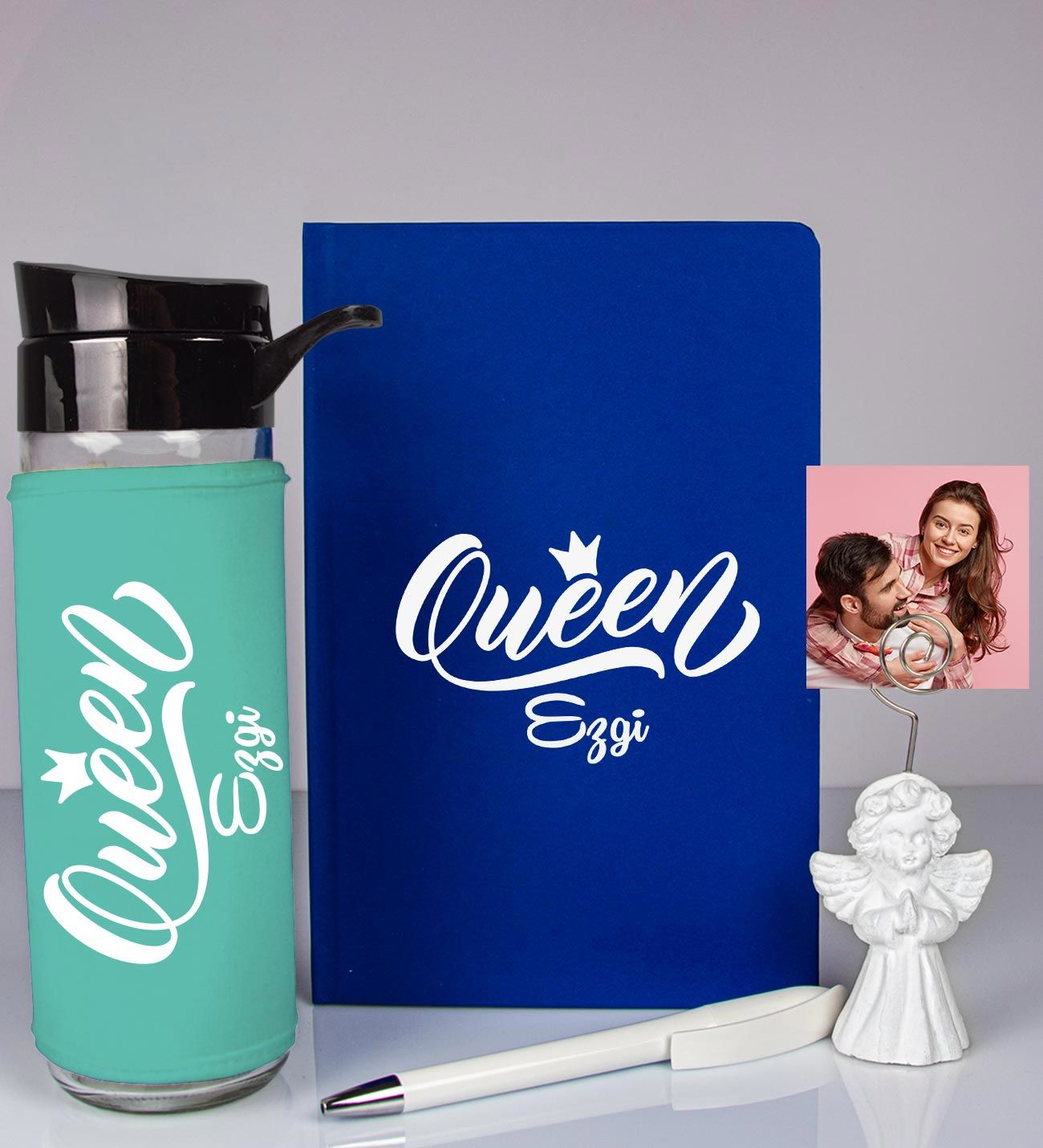 Kişiye Özel Defter Kalem Matara Ve Fotoğraflı Notluk Hediye Seti