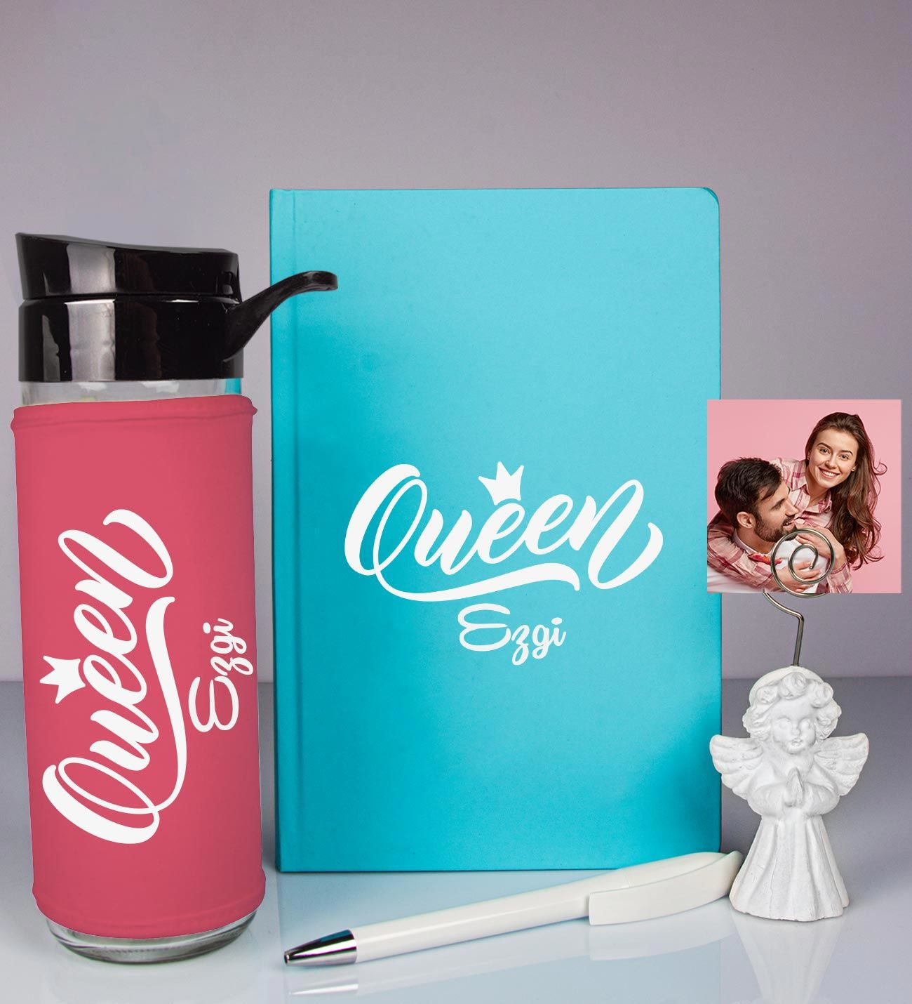 Kişiye Özel Defter Kalem Matara Ve Fotoğraflı Notluk Hediye Seti