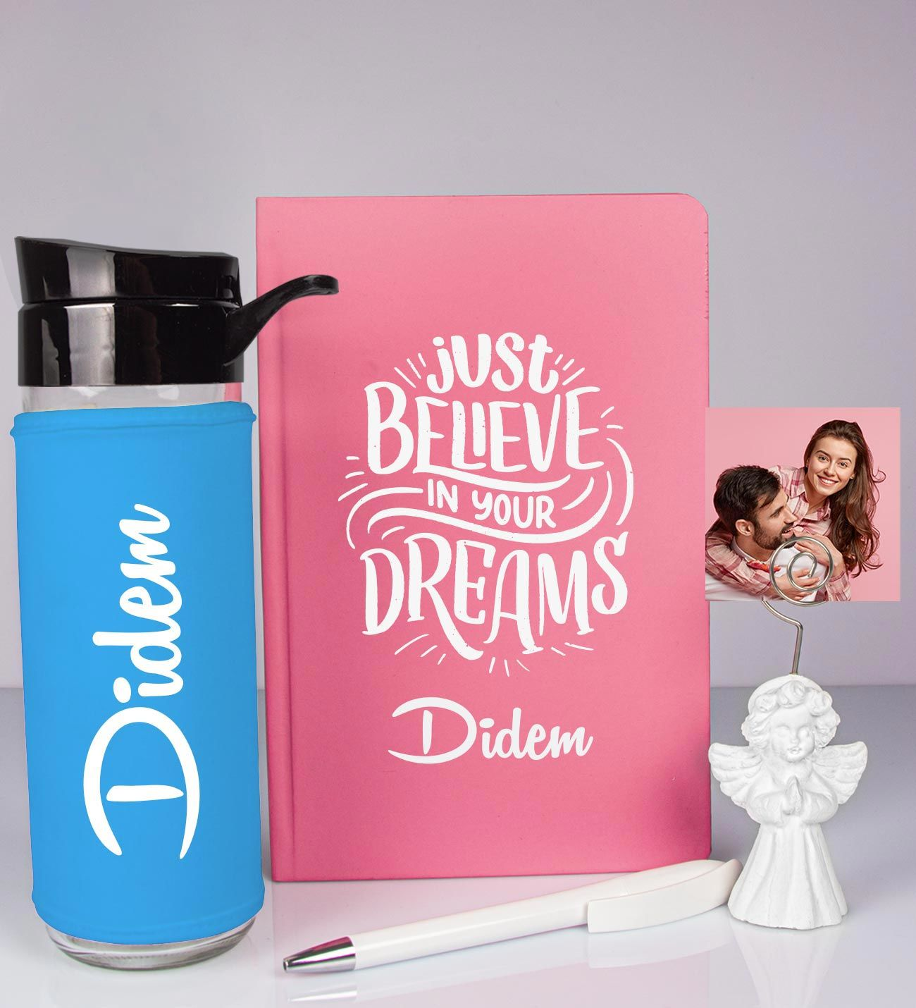 Kişiye Özel Defter Kalem Matara Ve Fotoğraflı Notluk Hediye Seti