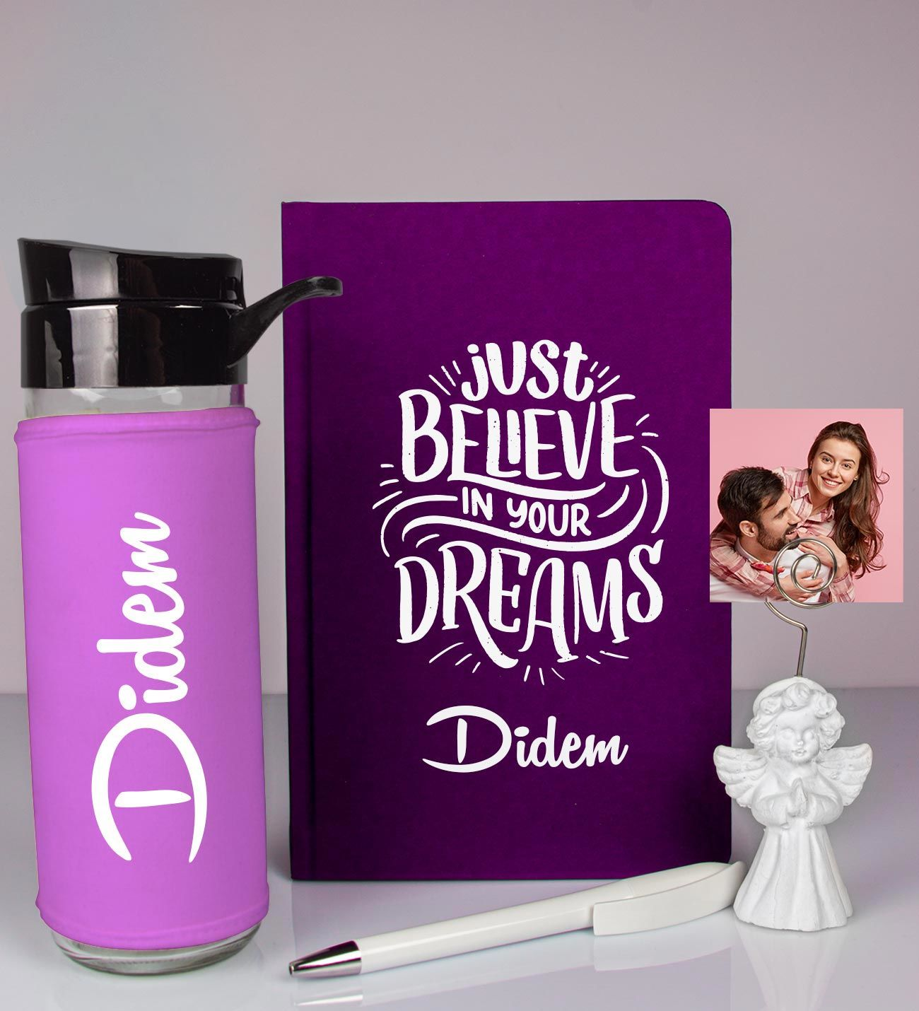 Kişiye Özel Defter Kalem Matara Ve Fotoğraflı Notluk Hediye Seti