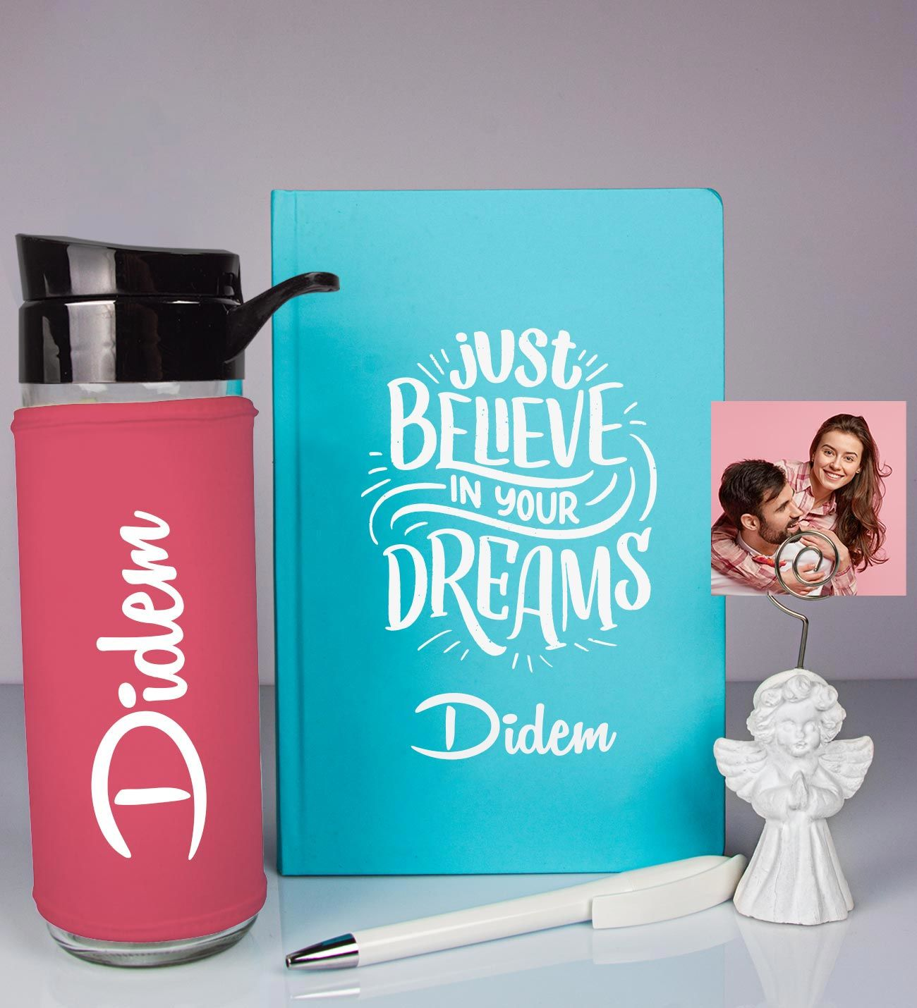 Kişiye Özel Defter Kalem Matara Ve Fotoğraflı Notluk Hediye Seti