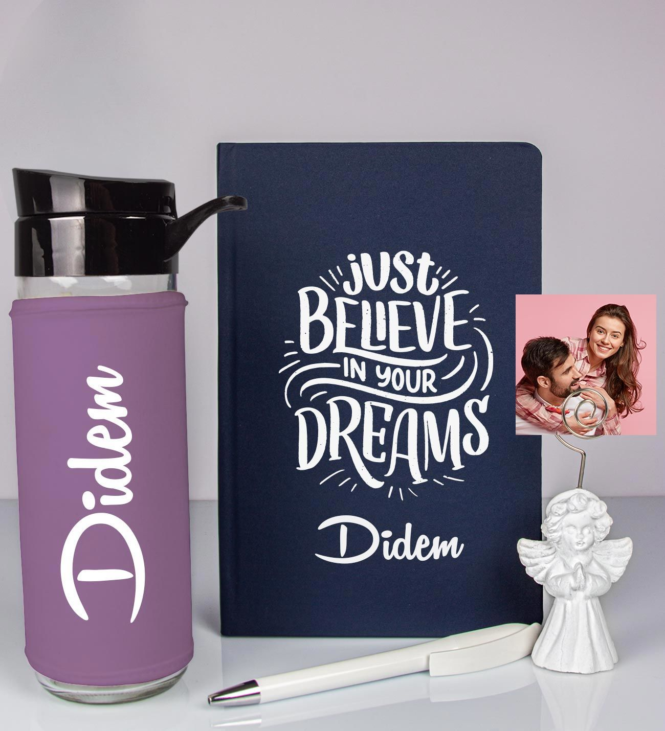 Kişiye Özel Defter Kalem Matara Ve Fotoğraflı Notluk Hediye Seti