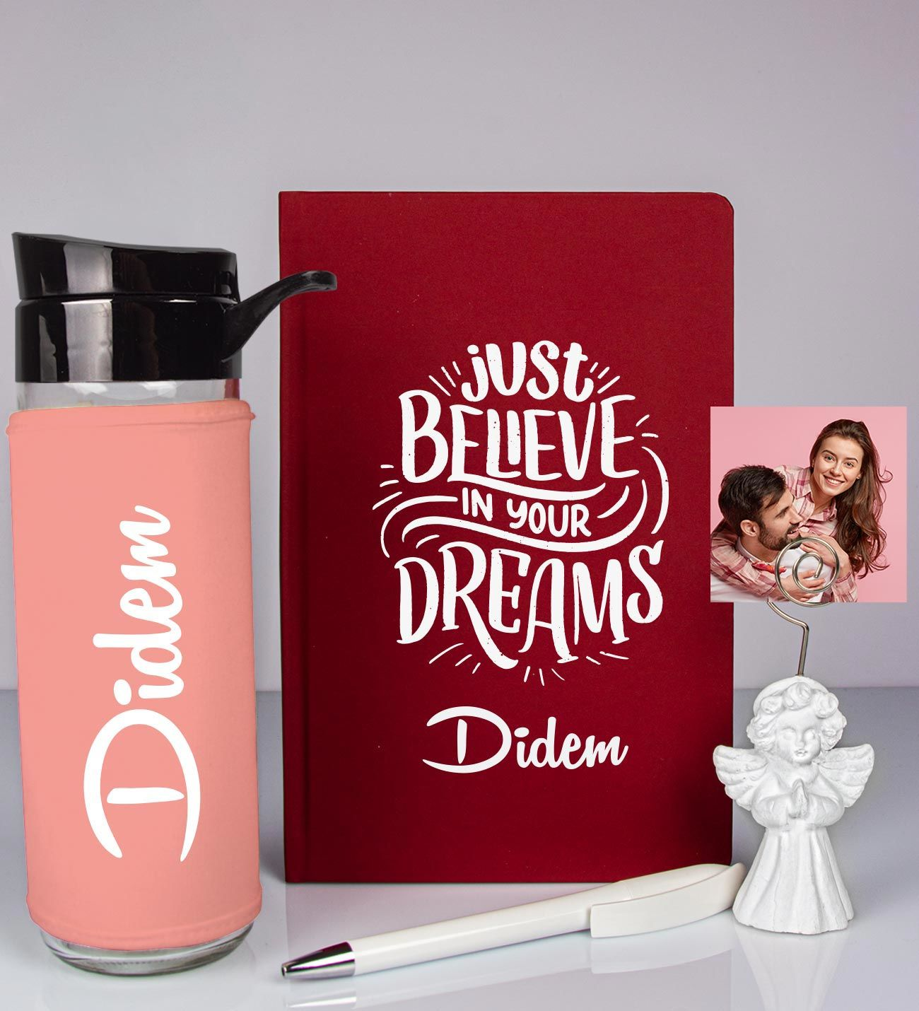 Kişiye Özel Defter Kalem Matara Ve Fotoğraflı Notluk Hediye Seti