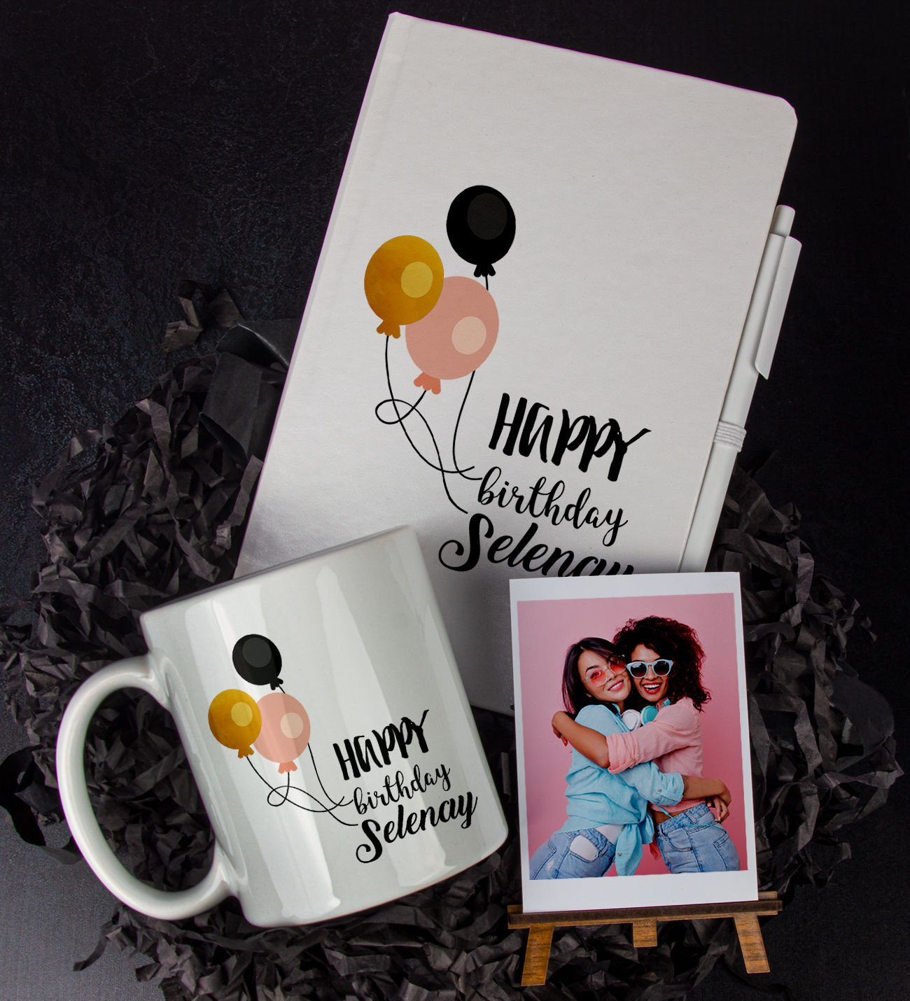 Kişiye Özel Happy Birthday Temalı Defter Kalem Kupa Ve Fotoğraflık Hediye Seti