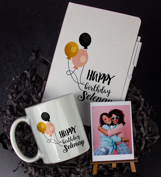 Kişiye Özel Happy Birthday Temalı Defter Kalem Kupa Ve Fotoğraflık Hediye Seti