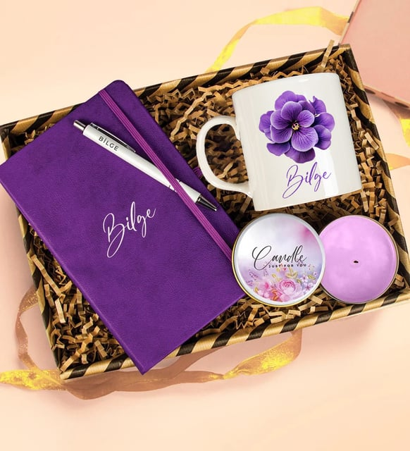 Kişiye Özel Defter Kalem & Kupa & Mum Hediye Kutusu