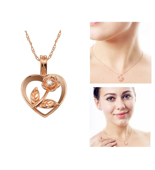 Gümüş Kalpten Gül Rose Kolye
