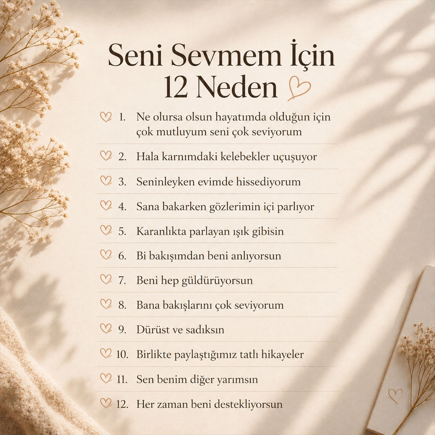Kişiye Özel Fotoğraflı Seni Sevmem İçin 12 Neden Kalp Puzzle 114988